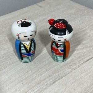 Kokeshi Doll Salt & Pepper Shakers – Vintage Ceramic – Made in Japan – Pair